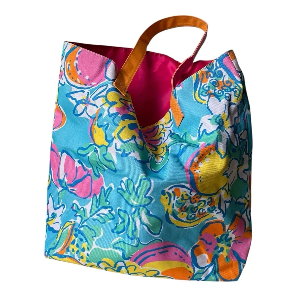 Lilly Pulitzer Estee Lauder Tote Bag Blue Floral Canvas Beach Shopping